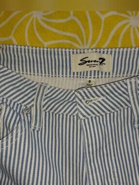 Seven7 Blue White Striped Button-Front Jeans 8 Straight Old Money Pinstripe Look